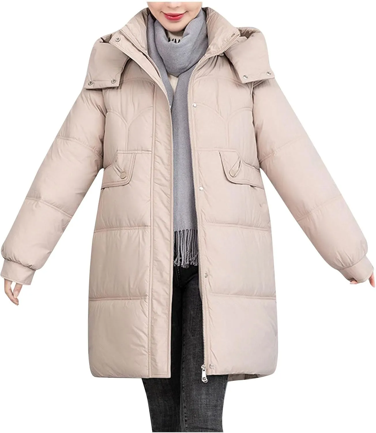 Long Puffer Jacket for Women 2024 Thickened Winter Coat Hooded with Deep Pockets Ladies Warm Winter Jacket Plus Size