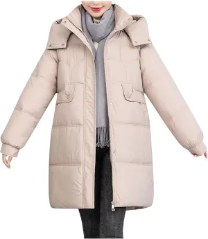 Long Puffer Jacket for Women 2024 Thickened Winter Coat Hooded with Deep Pockets Ladies Warm Winter Jacket Plus Size