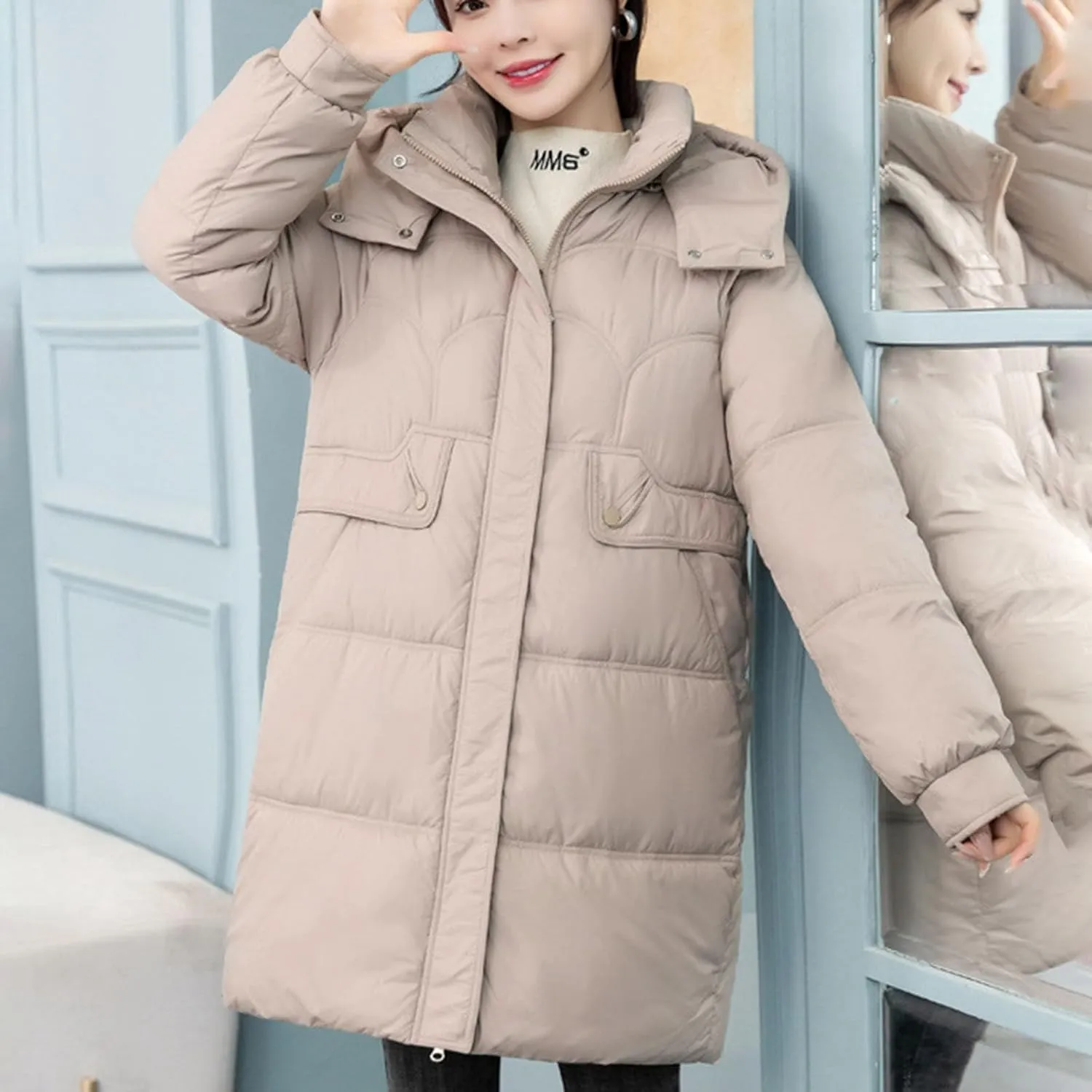 Long Puffer Jacket for Women 2024 Thickened Winter Coat Hooded with Deep Pockets Ladies Warm Winter Jacket Plus Size