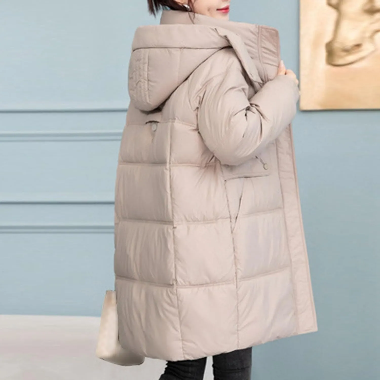 Long Puffer Jacket for Women 2024 Thickened Winter Coat Hooded with Deep Pockets Ladies Warm Winter Jacket Plus Size