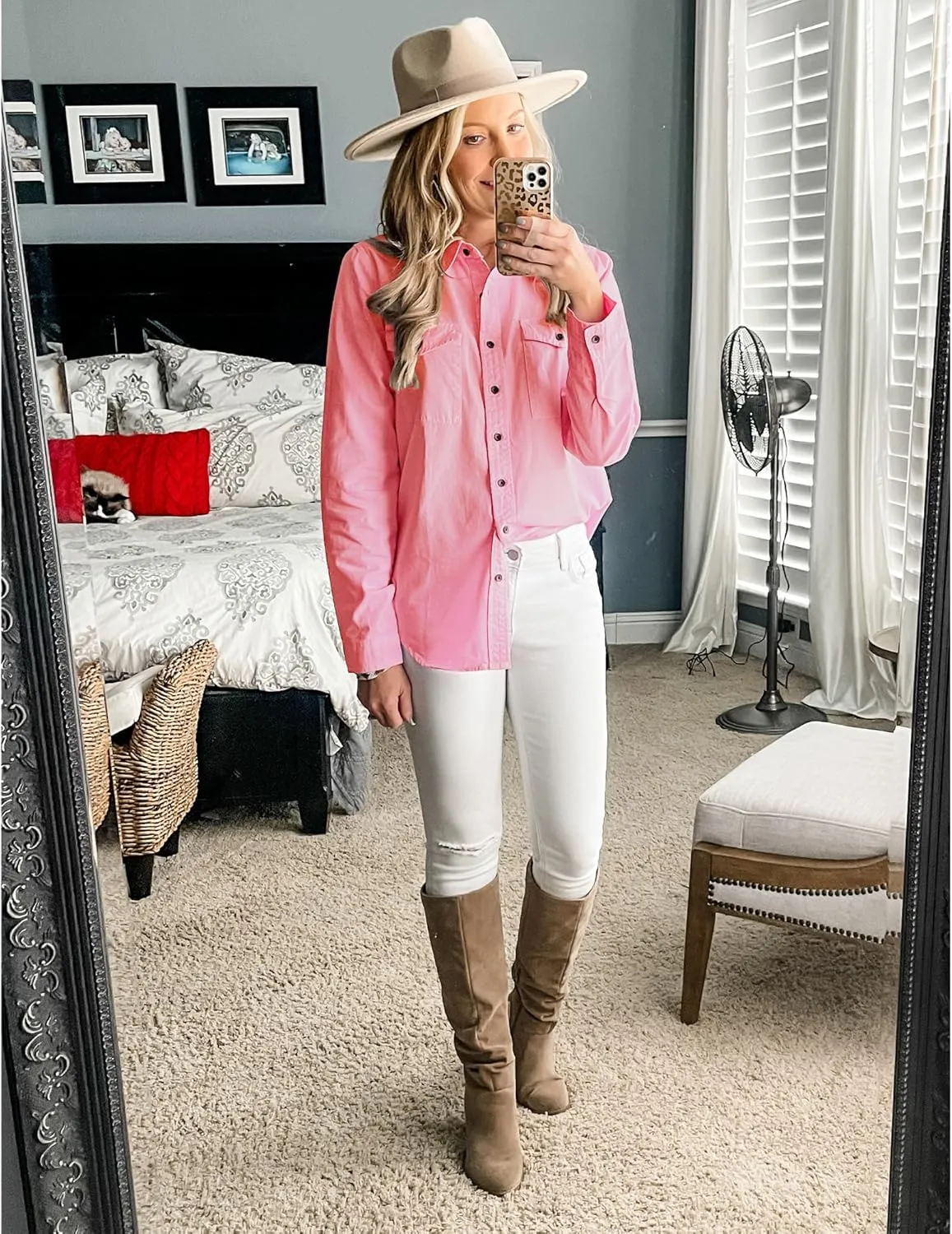 LookbookStore Women's Long Sleeve Collared Shirt Button Down Denim Blouse Tops