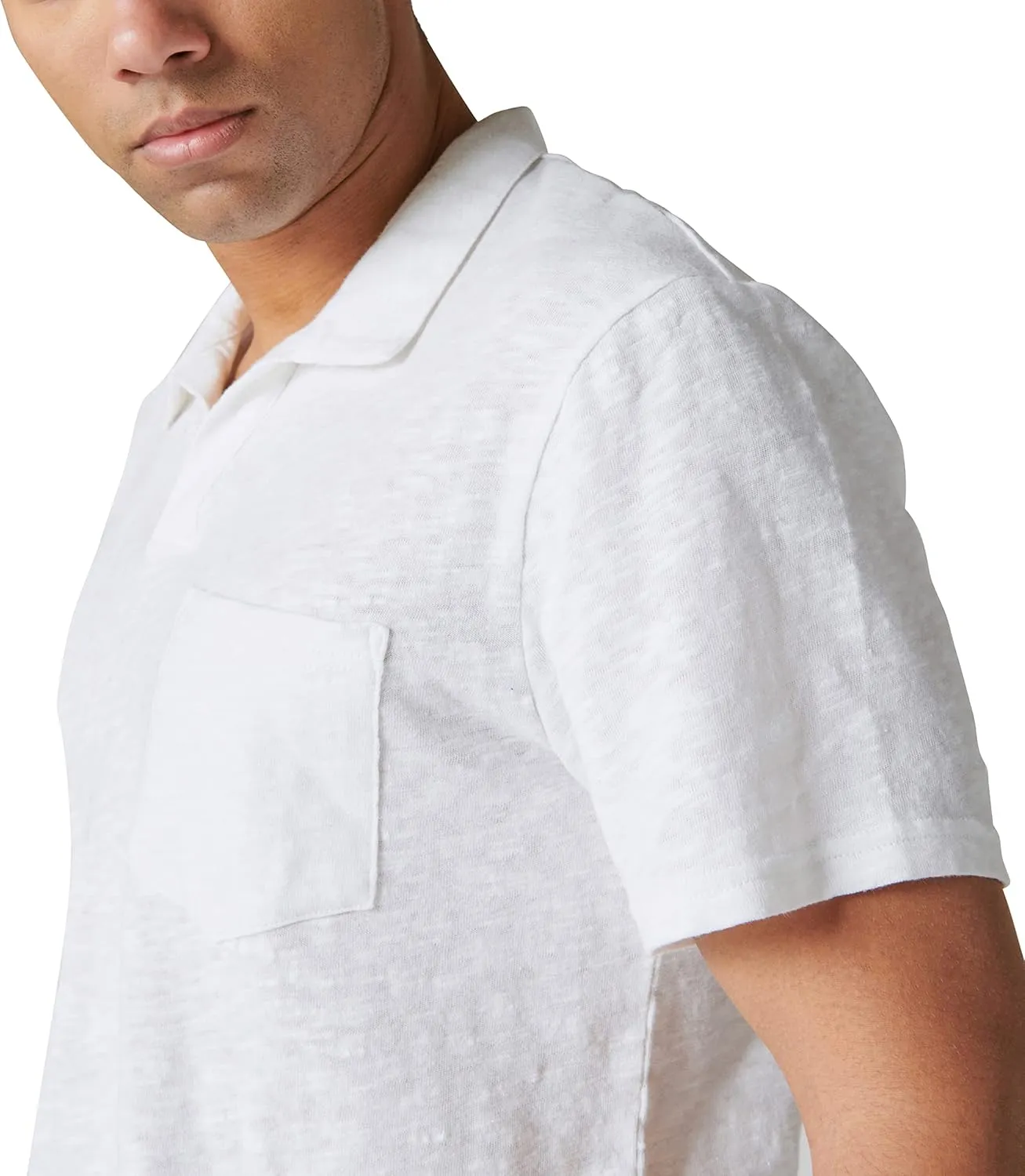 Lucky Brand Men's Short Sleeve Linen Johnny Collar Polo