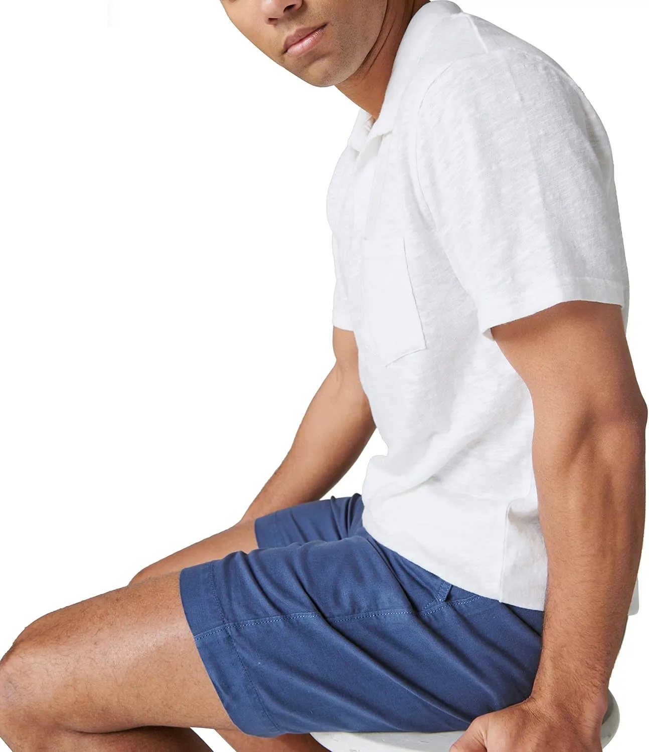 Lucky Brand Men's Short Sleeve Linen Johnny Collar Polo