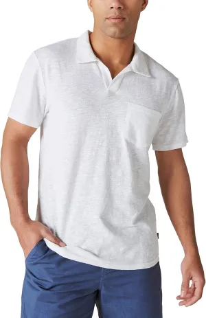 Lucky Brand Men's Short Sleeve Linen Johnny Collar Polo