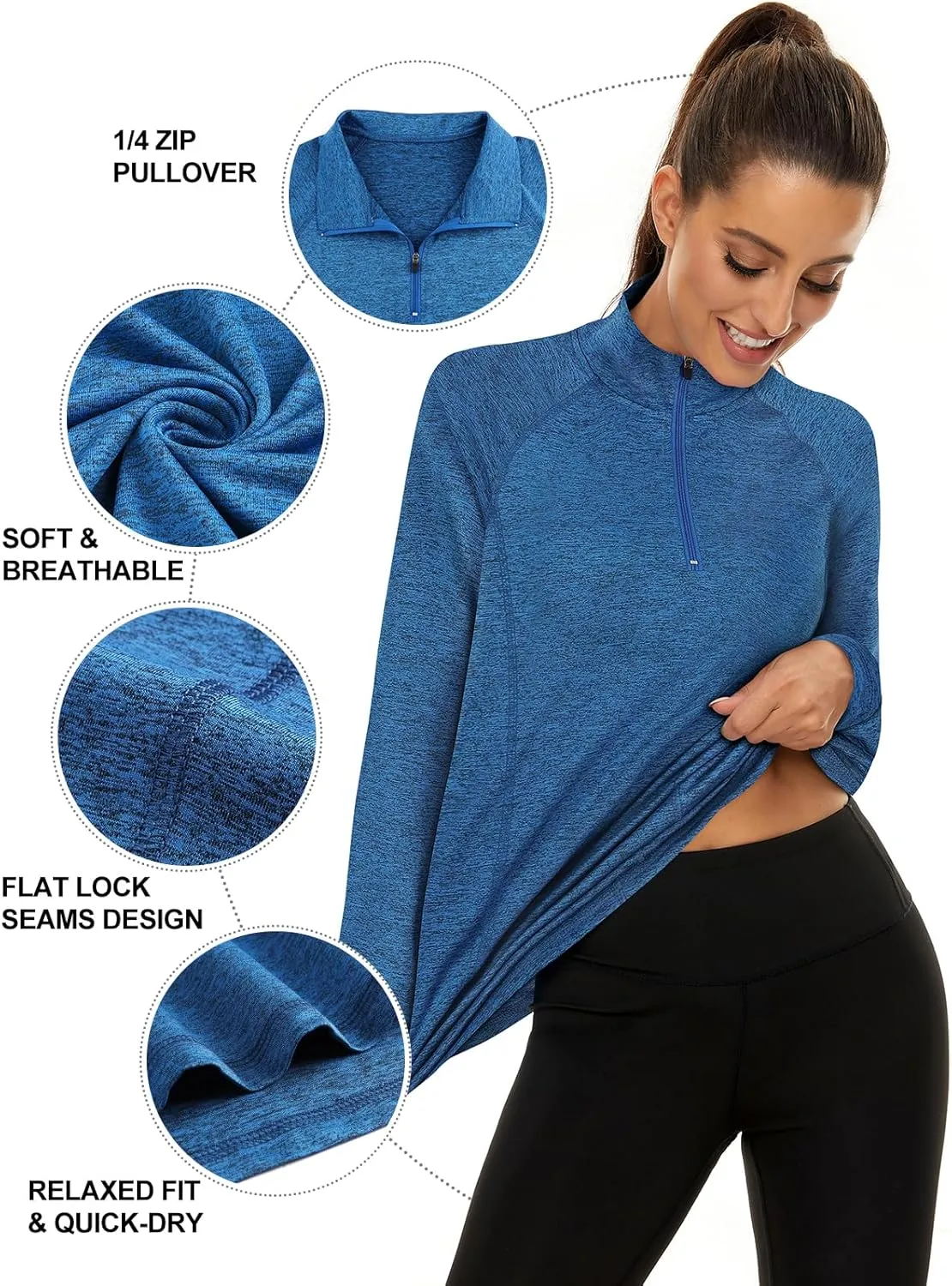 LURANEE Womens UPF 50  Long Sleeve 1/4 Zip Pullover Athletic Hiking Running Workout Tops