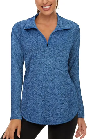 LURANEE Womens UPF 50  Long Sleeve 1/4 Zip Pullover Athletic Hiking Running Workout Tops