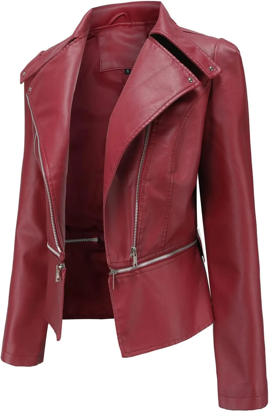 Lu's Chic Women's Moto Jacket Faux Leather Turn Down Collared Crop Blazer Lightweight Biker Coat Short Motorcycle Jacket