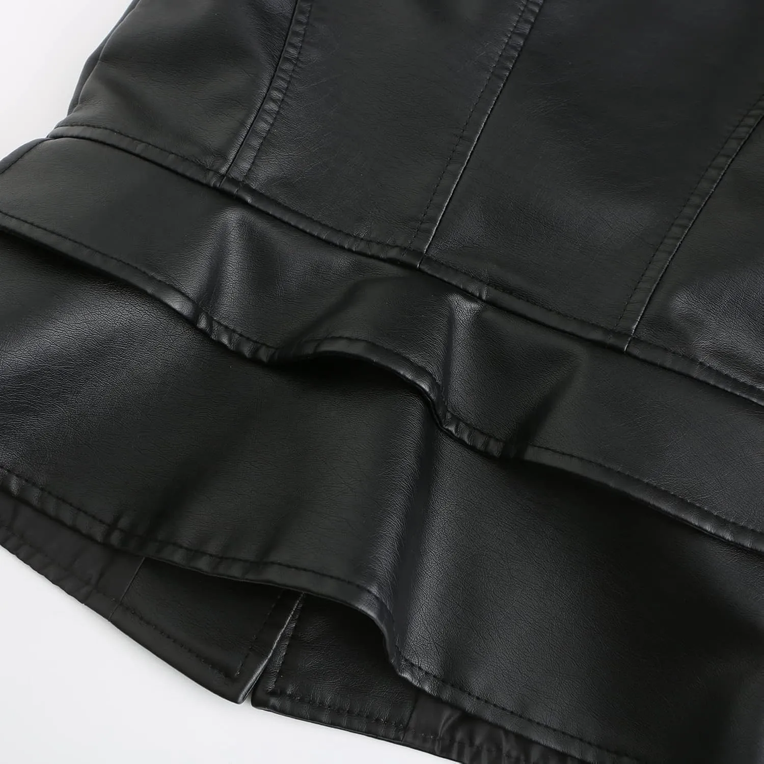 Lu's Chic Women's Moto Jacket Faux Leather Turn Down Collared Crop Blazer Lightweight Biker Coat Short Motorcycle Jacket
