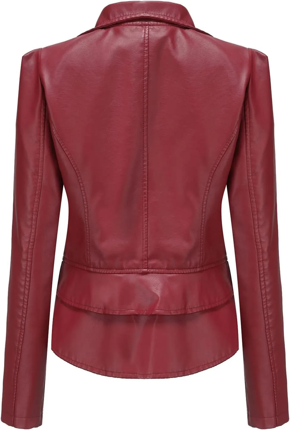Lu's Chic Women's Moto Jacket Faux Leather Turn Down Collared Crop Blazer Lightweight Biker Coat Short Motorcycle Jacket