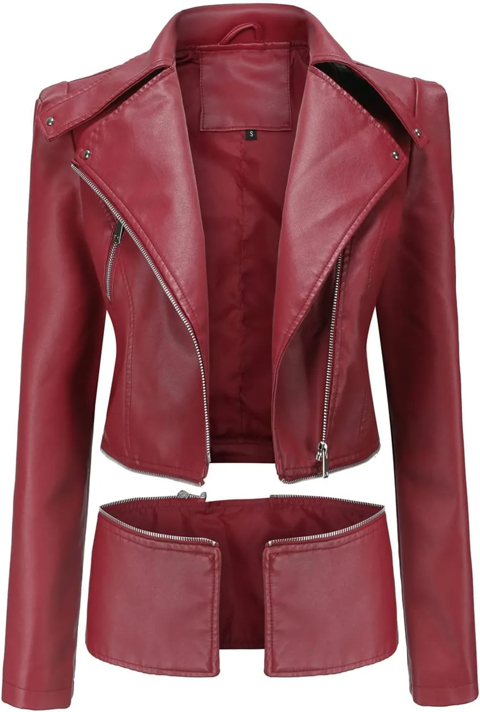 Lu's Chic Women's Moto Jacket Faux Leather Turn Down Collared Crop Blazer Lightweight Biker Coat Short Motorcycle Jacket