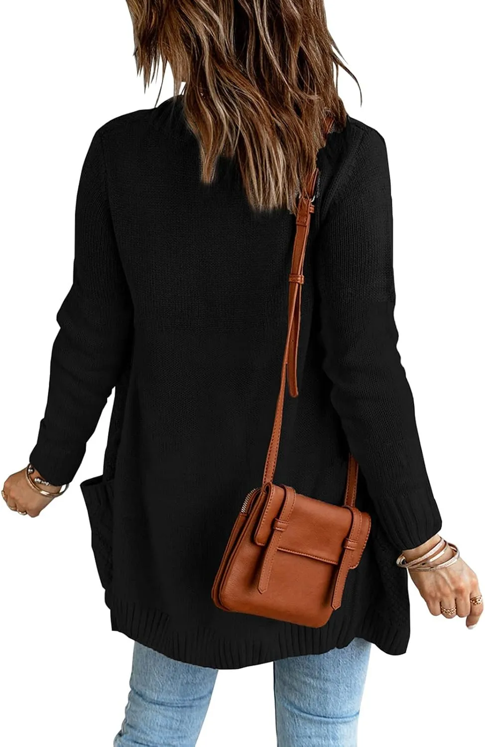 luvamia Womens Long Sleeve Open Front Buttons Cable Knit Pocket Sweater Cardigan