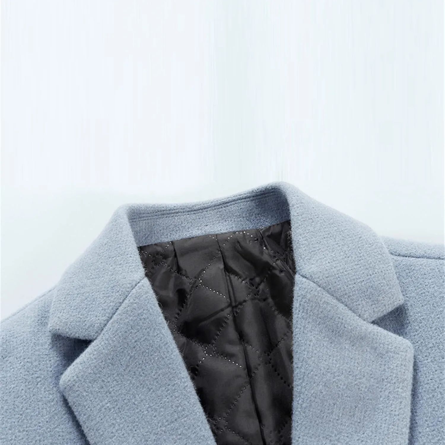 Maiyifu-GJ Men Wool Blend Trench Coat Single Breasted Business Slim Fit Pea Coats Mid-Length Notched Lapel Overcoat Jacket