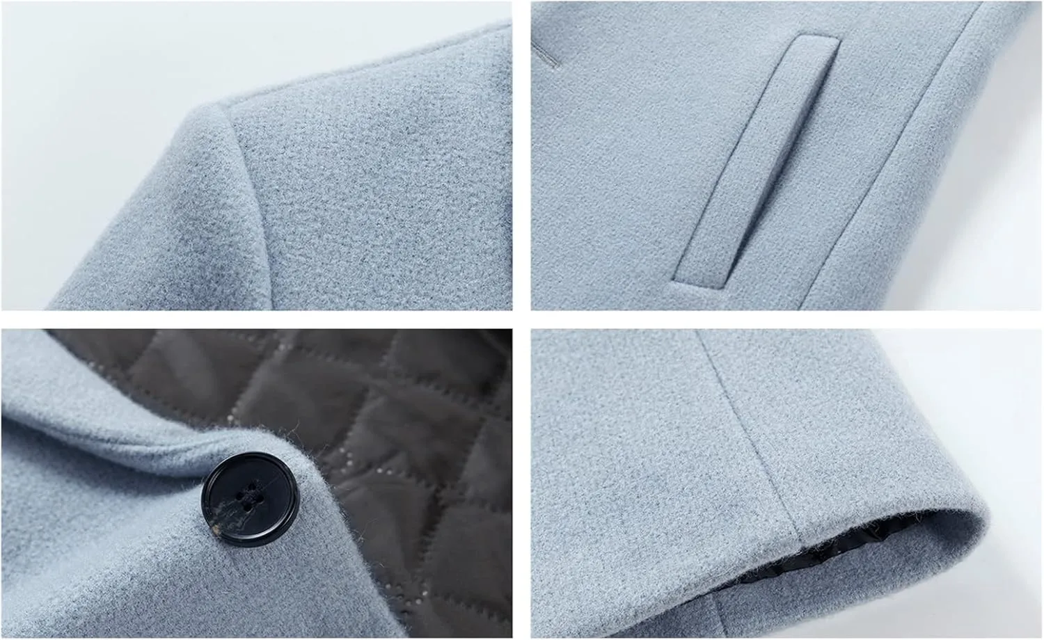 Maiyifu-GJ Men Wool Blend Trench Coat Single Breasted Business Slim Fit Pea Coats Mid-Length Notched Lapel Overcoat Jacket
