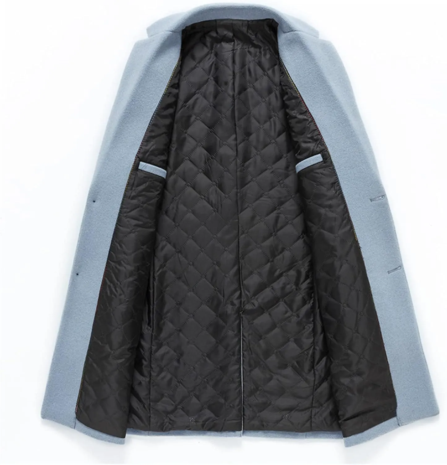 Maiyifu-GJ Men Wool Blend Trench Coat Single Breasted Business Slim Fit Pea Coats Mid-Length Notched Lapel Overcoat Jacket