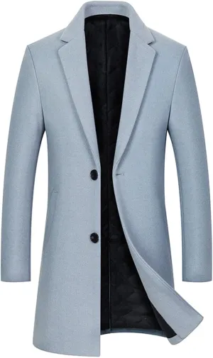 Maiyifu-GJ Men Wool Blend Trench Coat Single Breasted Business Slim Fit Pea Coats Mid-Length Notched Lapel Overcoat Jacket