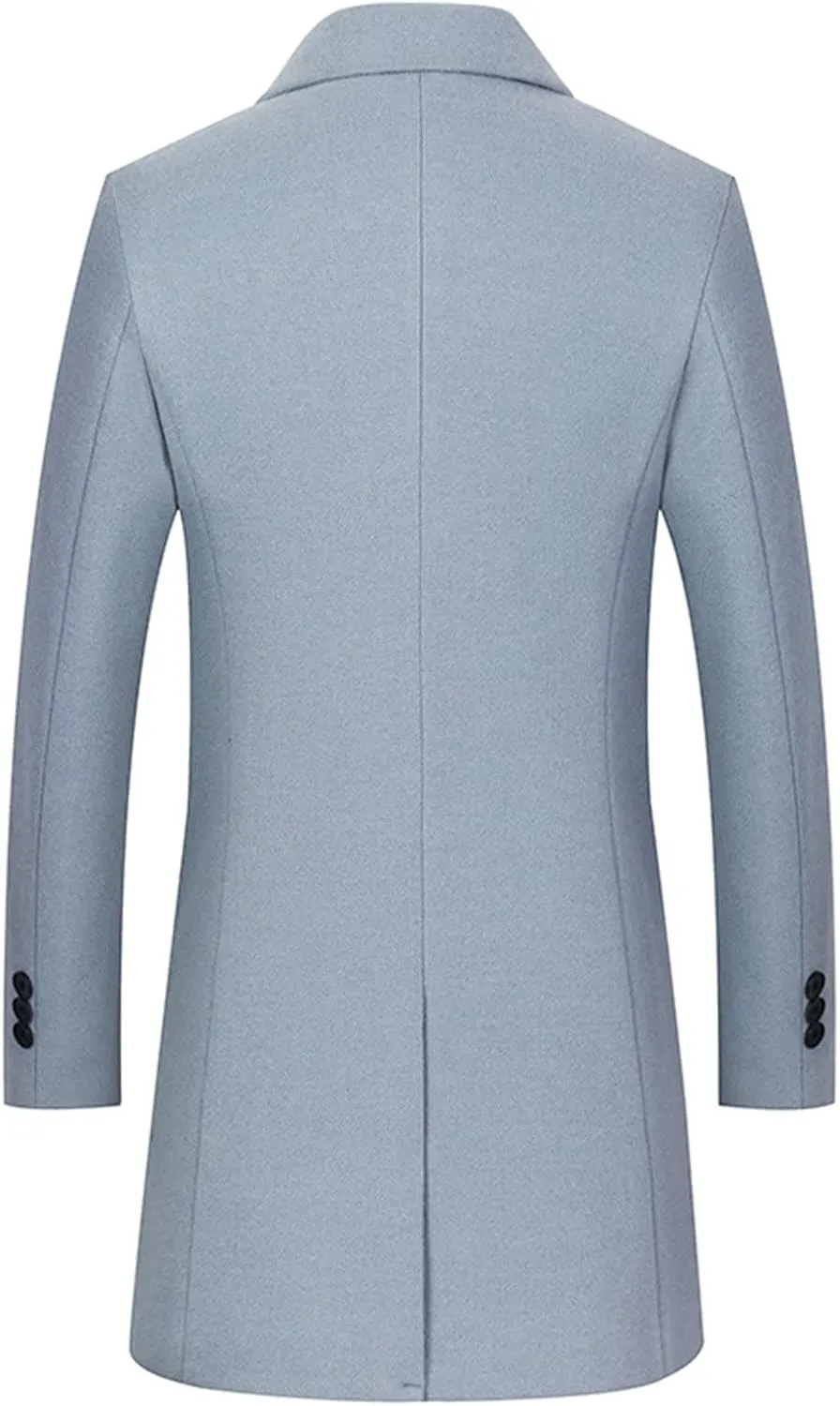 Maiyifu-GJ Men Wool Blend Trench Coat Single Breasted Business Slim Fit Pea Coats Mid-Length Notched Lapel Overcoat Jacket