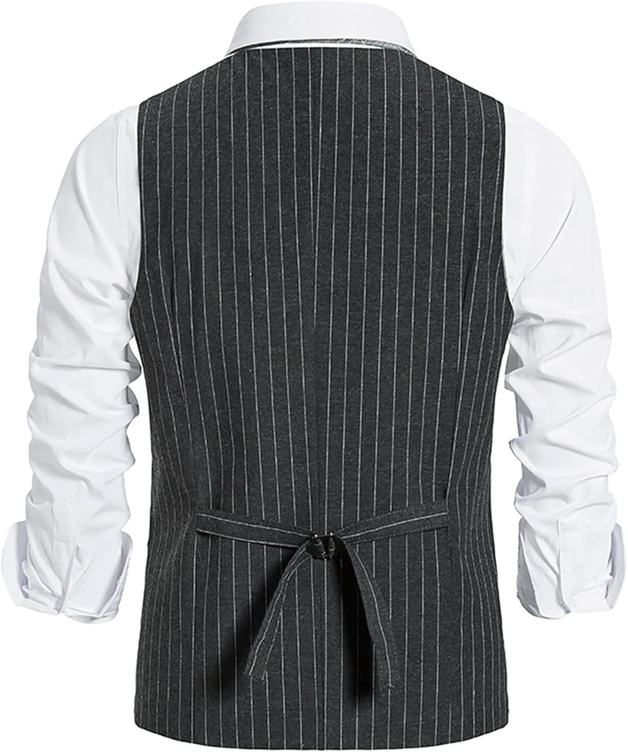 Maiyifu-GJ Men's Casual Pinstripe Dress Vests Formal Business Waistcoat Slim Fit Wedding Suit Vest for Suit or Tuxedo
