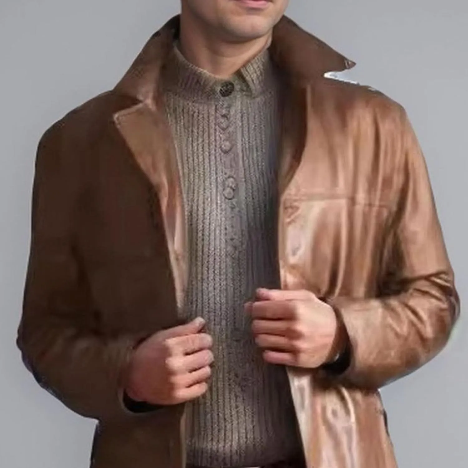 Maiyifu-GJ Men's Leather Trench Coat Full Length Vintage Faux Leather Jackets Overcoat Fashion Motorcycle Long Jacket