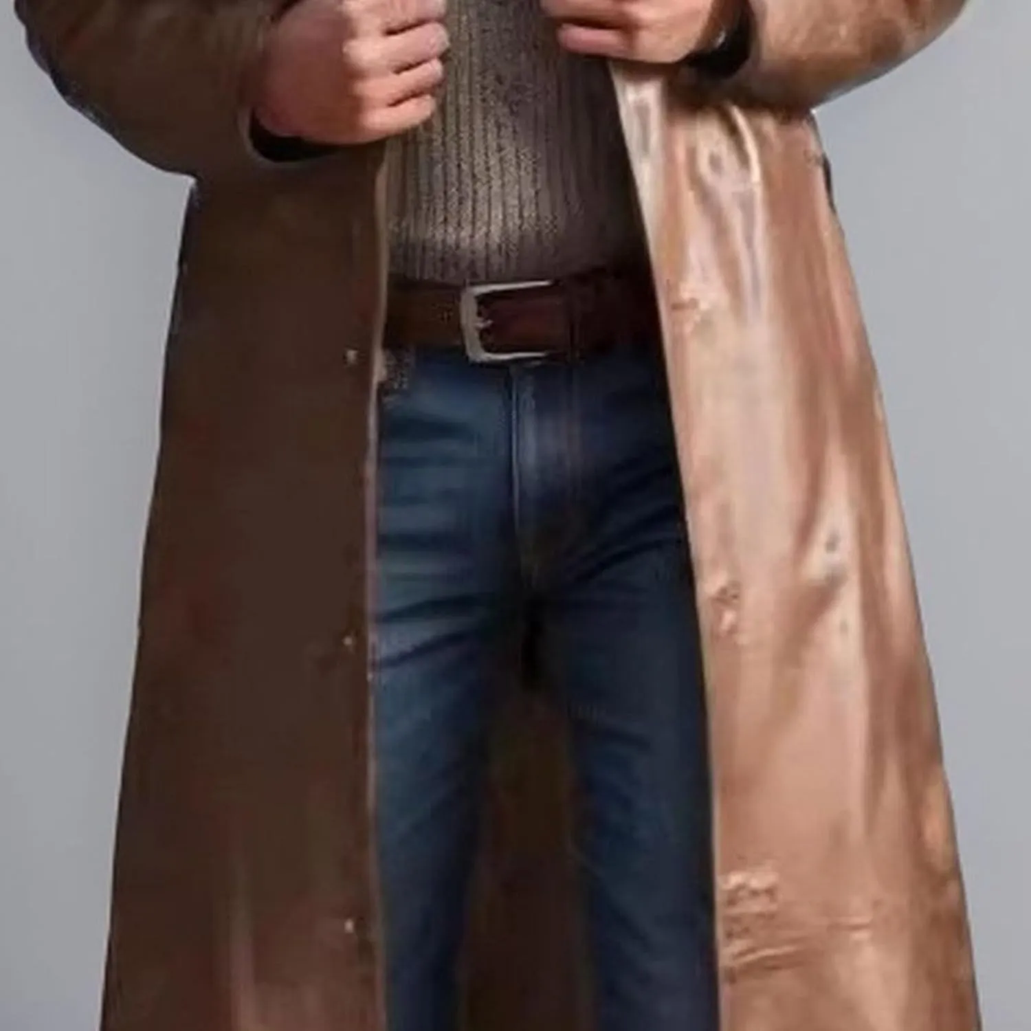 Maiyifu-GJ Men's Leather Trench Coat Full Length Vintage Faux Leather Jackets Overcoat Fashion Motorcycle Long Jacket