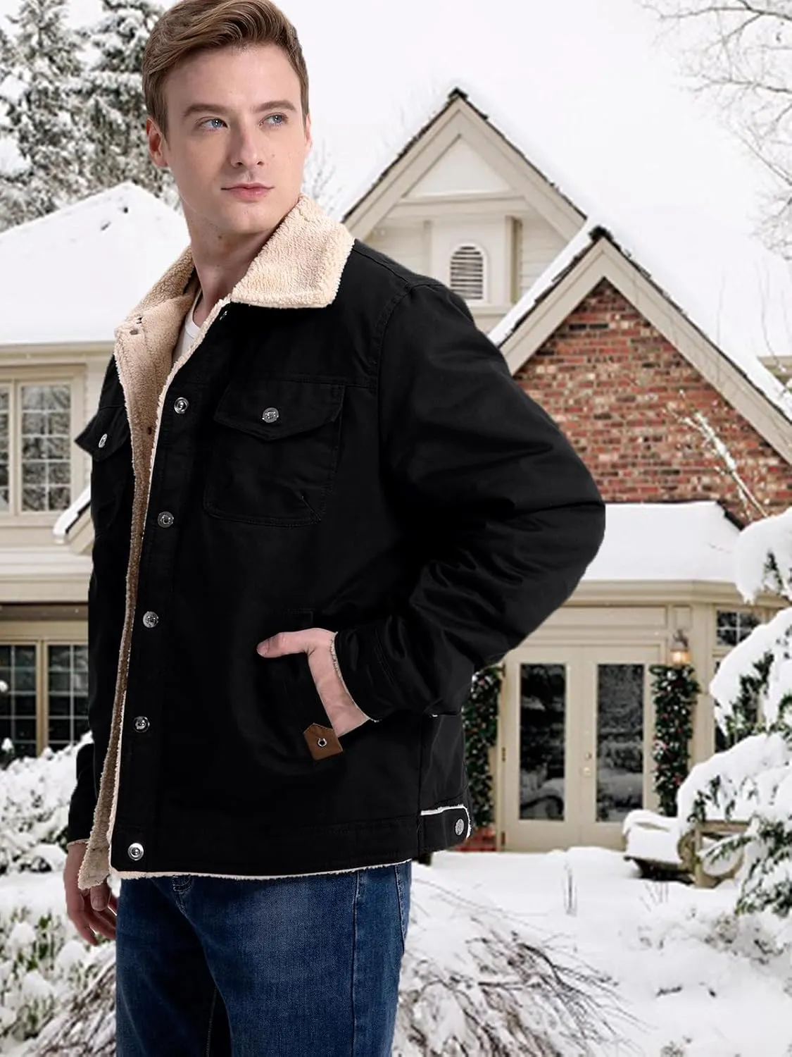 MANSDOUR Men's Winter Cargo Jacket Warm Cotton Fleece lined Sherpa Jackets Military Trucker Work Coat