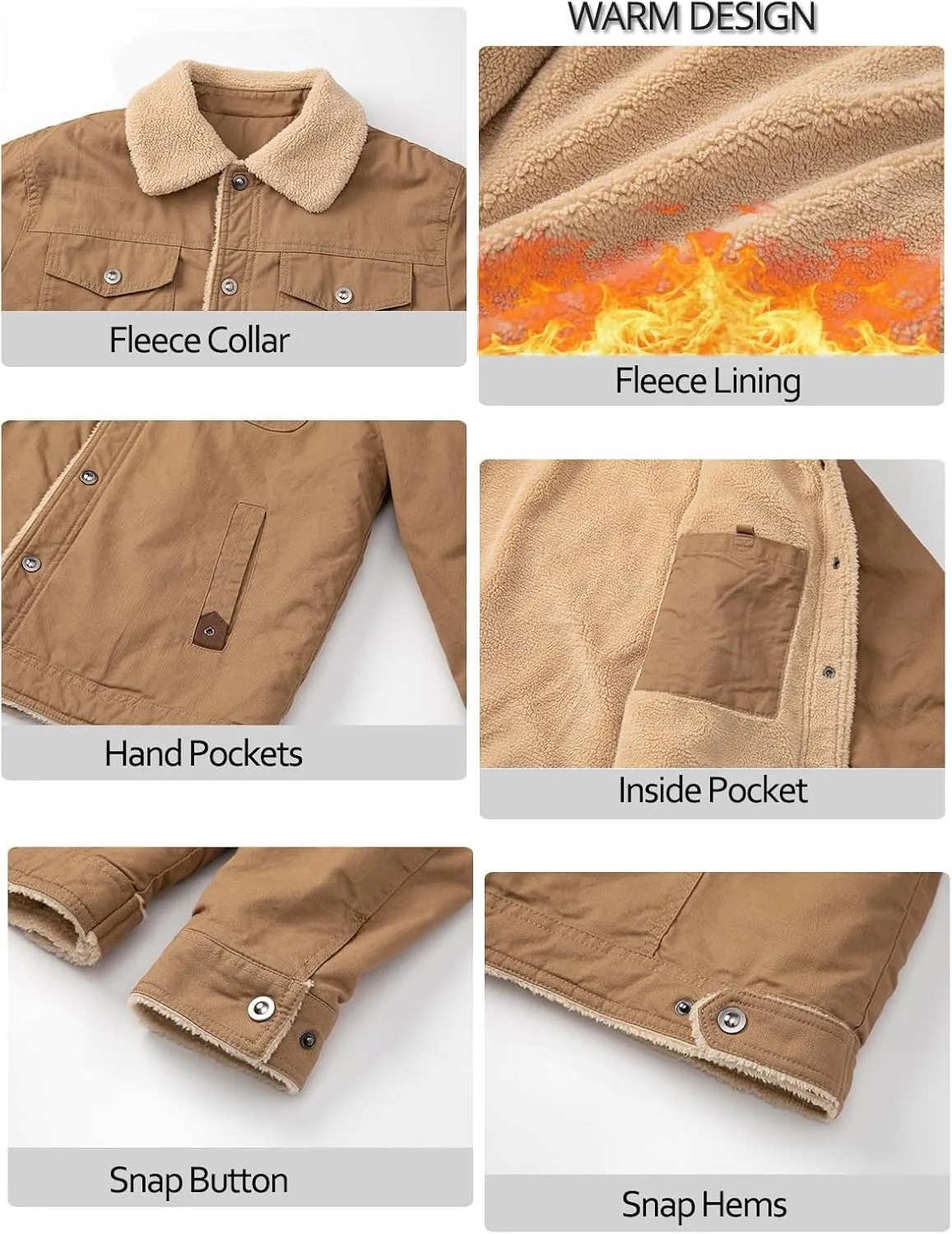 MANSDOUR Men's Winter Cargo Jacket Warm Cotton Fleece lined Sherpa Jackets Military Trucker Work Coat
