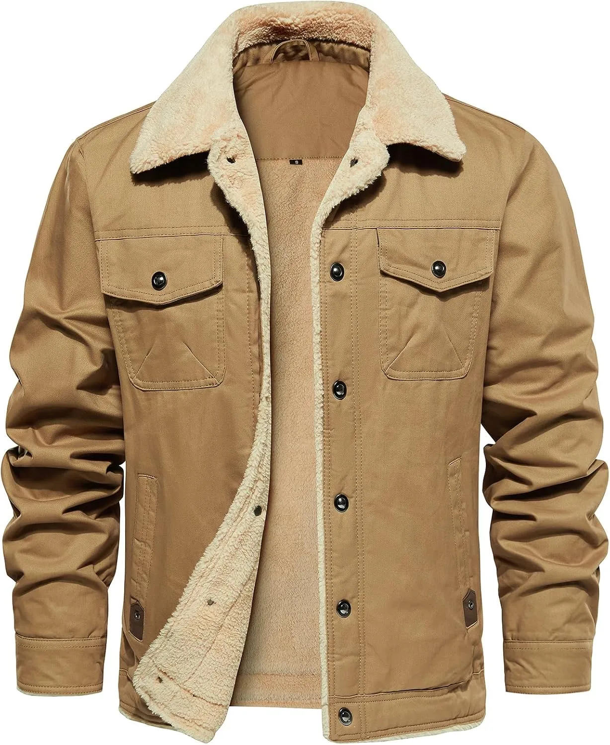 MANSDOUR Men's Winter Cargo Jacket Warm Cotton Fleece lined Sherpa Jackets Military Trucker Work Coat