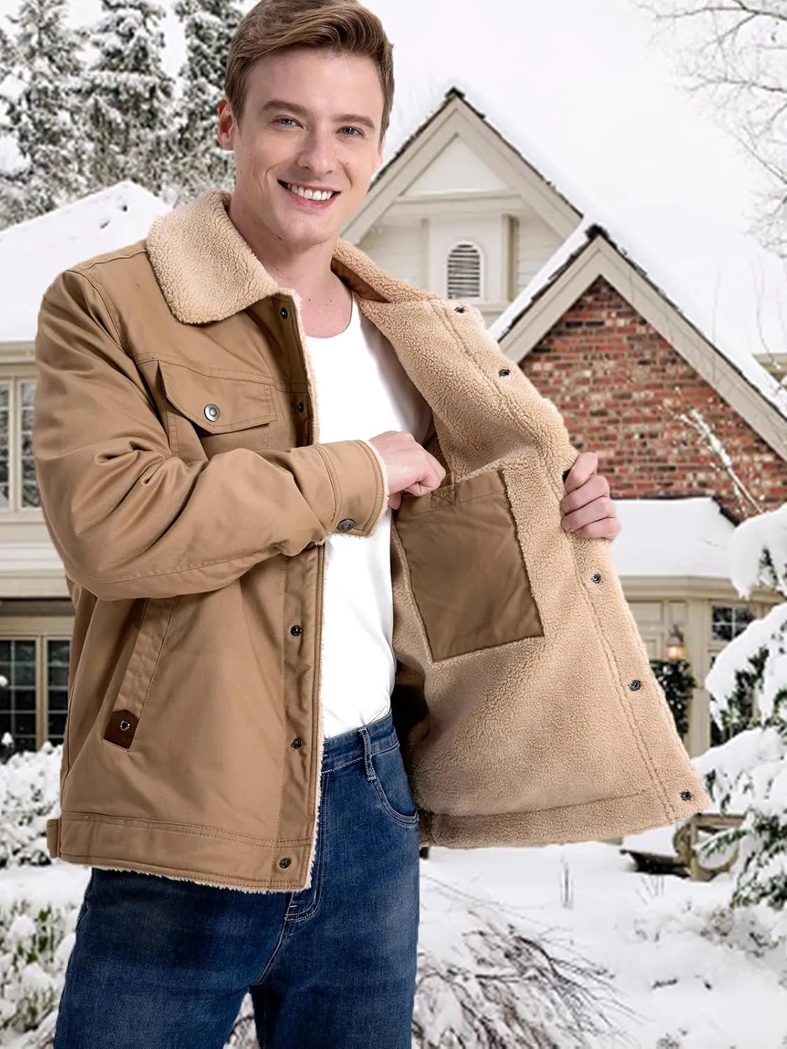 MANSDOUR Men's Winter Cargo Jacket Warm Cotton Fleece lined Sherpa Jackets Military Trucker Work Coat