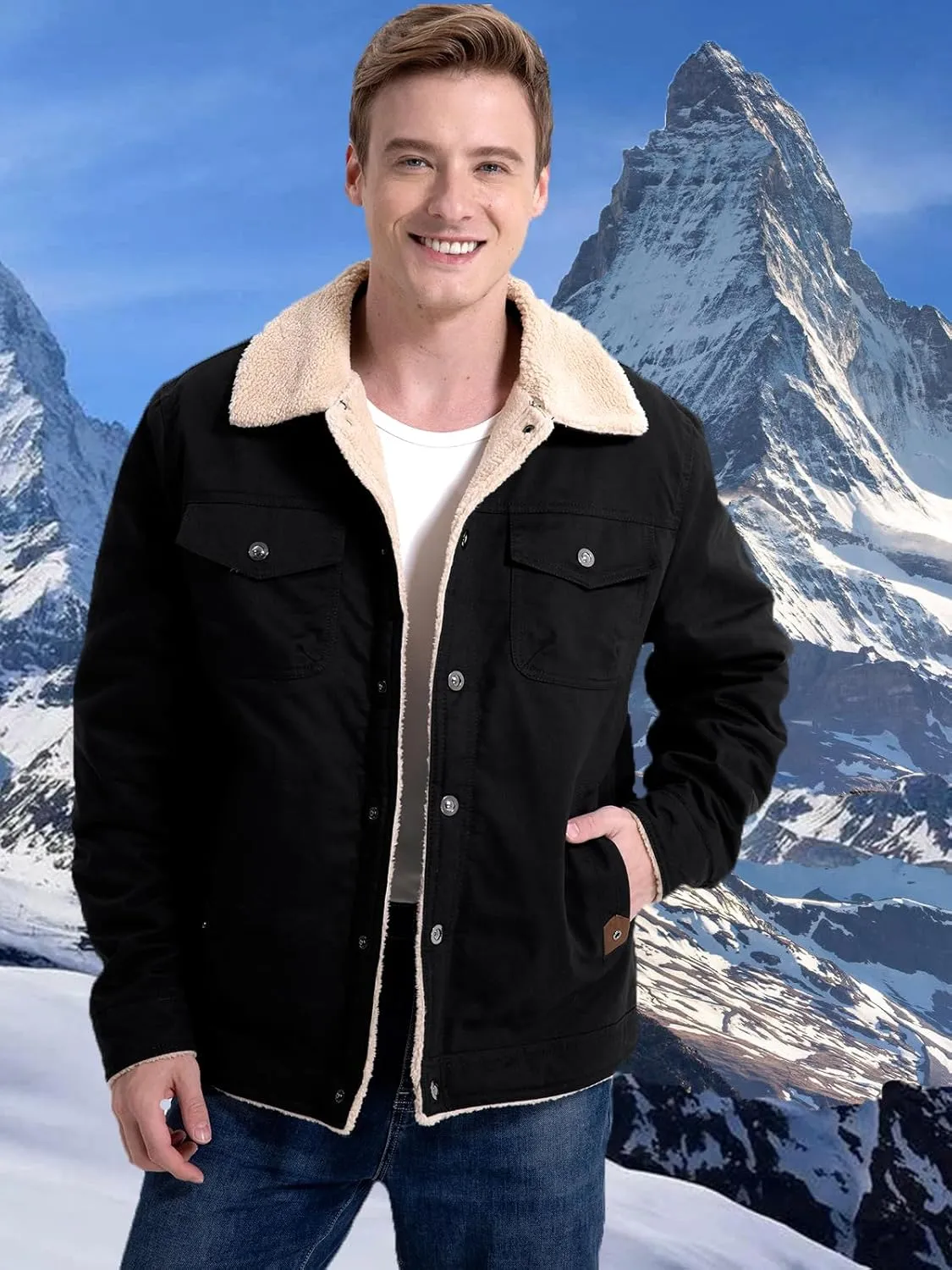 MANSDOUR Men's Winter Cargo Jacket Warm Cotton Fleece lined Sherpa Jackets Military Trucker Work Coat