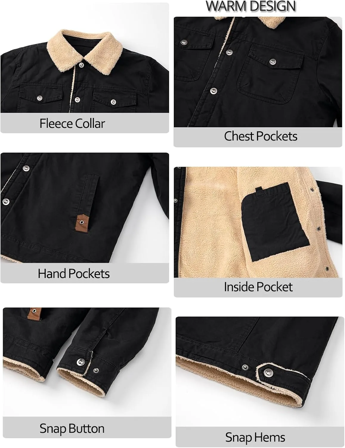 MANSDOUR Men's Winter Cargo Jacket Warm Cotton Fleece lined Sherpa Jackets Military Trucker Work Coat