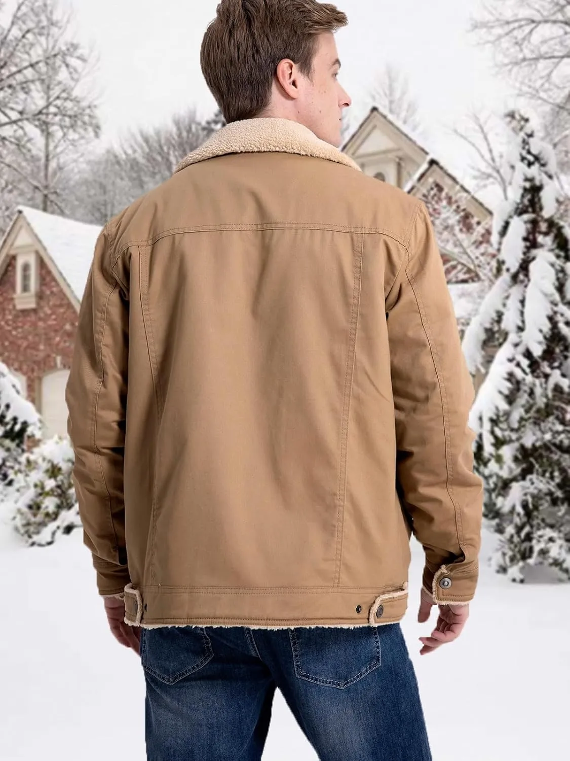 MANSDOUR Men's Winter Cargo Jacket Warm Cotton Fleece lined Sherpa Jackets Military Trucker Work Coat
