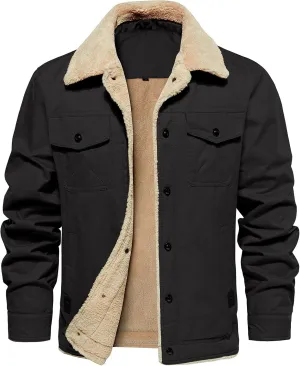 MANSDOUR Men's Winter Cargo Jacket Warm Cotton Fleece lined Sherpa Jackets Military Trucker Work Coat