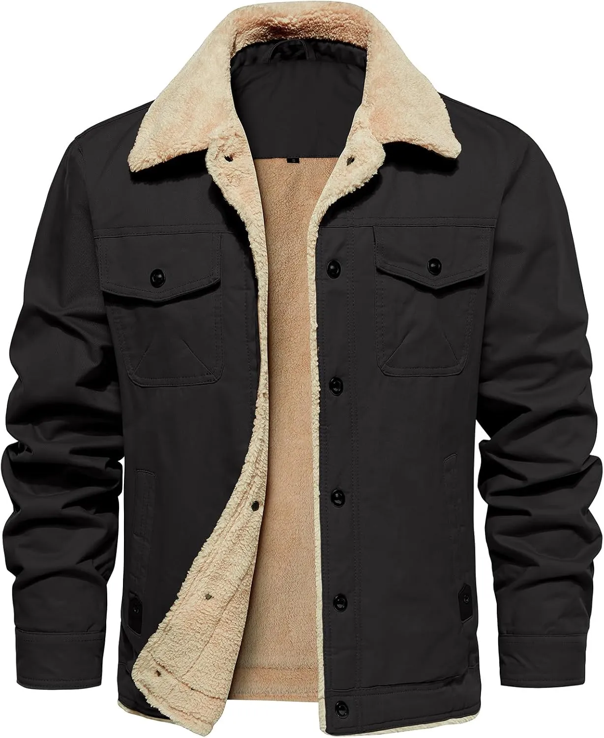 MANSDOUR Men's Winter Cargo Jacket Warm Cotton Fleece lined Sherpa Jackets Military Trucker Work Coat