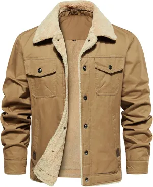 MANSDOUR Men's Winter Cargo Jacket Warm Cotton Fleece lined Sherpa Jackets Military Trucker Work Coat
