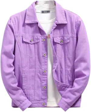 Men Denim Jackets Outwear Casual Cowboy Coats Spring Autumn Loose Jean Jacket Purple Orange