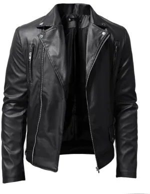 Men Faux Leather Bomber Jacket Fashion Fall Winter Zip Up Long Sleeve Jackets for Motorcycle Outdoor Streetwear
