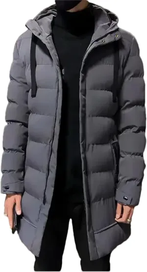 Men Winter Thick Warm Parkas Casual Mid-Length Cotton Jacket Hooded Padded Coat