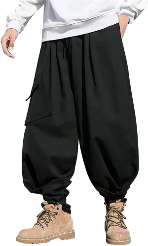 Mens Baggy Hip Hop Joggers Casual Trendy Harem Pants Cargo Hippie Loose Fit Drop Crotch Tapered Trousers Streetwear