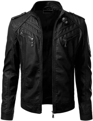 Mens Black Real Genuine Lambskin Leather Biker Jacket Vintage Motorcycle Cafe Racer Slim Fit Jacket