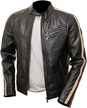 Mens Cafe Racer Motorcycle Leather Jacket Genuine Sheepskin Vintage Moto Biker Collection