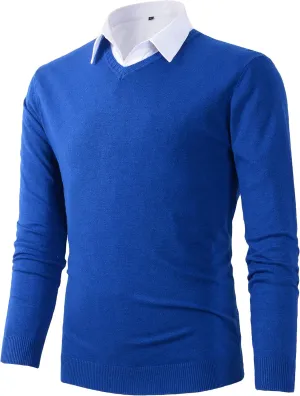 Mens Casual Basic Designed V-Neck Pullover Sweater