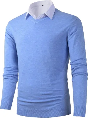 Mens Casual Basic Designed V-Neck Pullover Sweater
