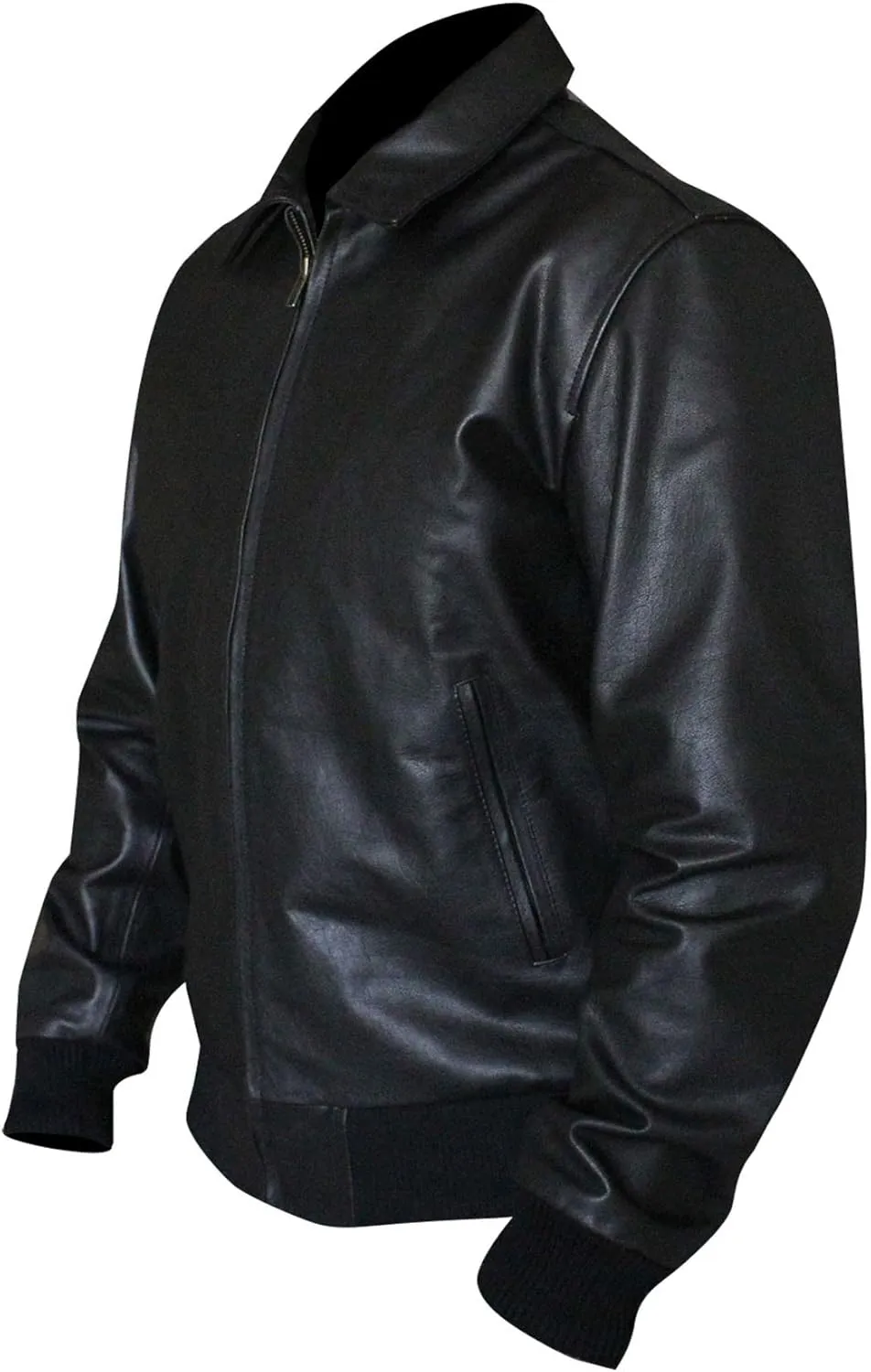 Mens Casual Vintage Motorcycle Riding Real Black Bomber Biker Faux Leather Jacket