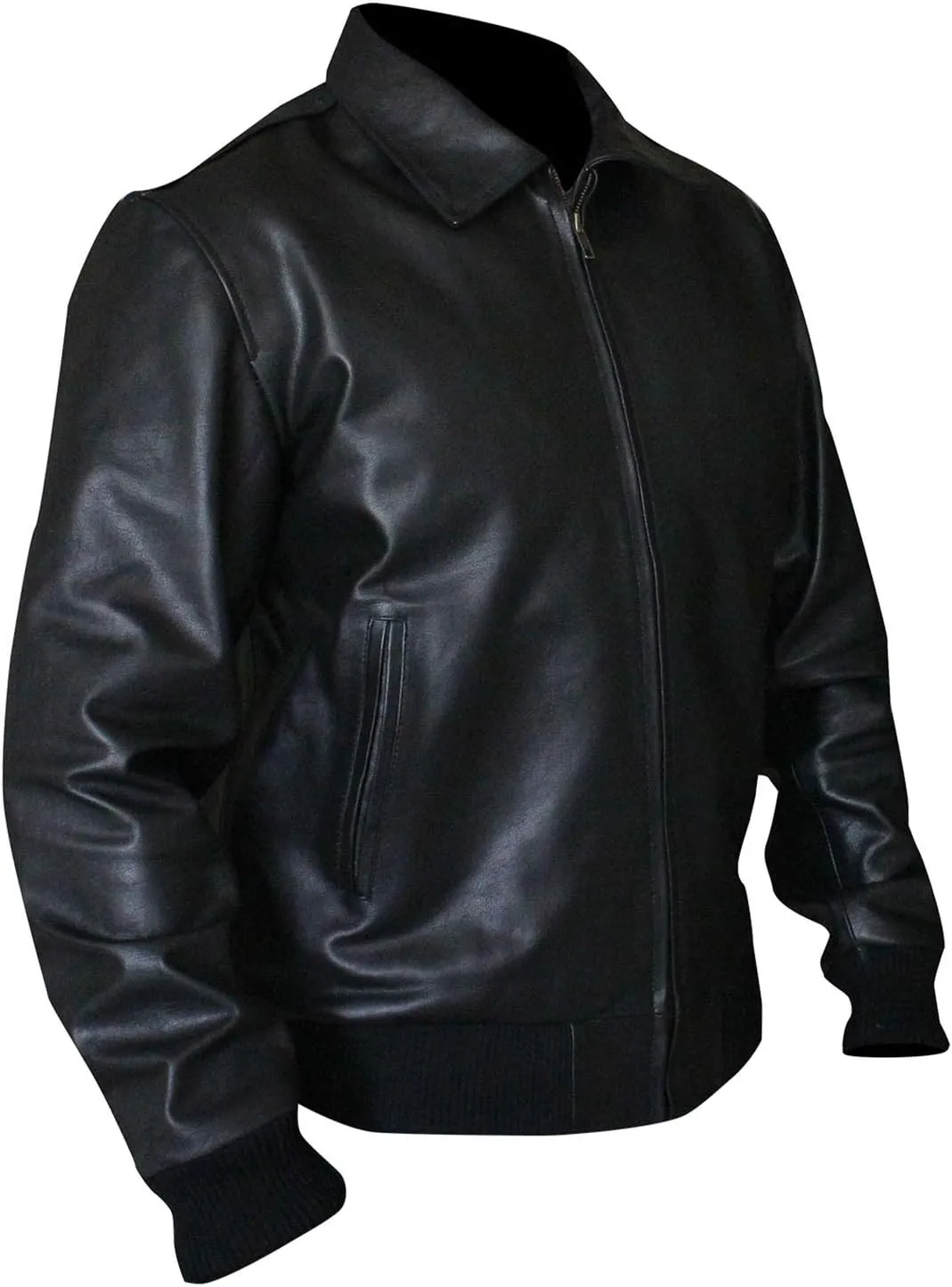 Mens Casual Vintage Motorcycle Riding Real Black Bomber Biker Faux Leather Jacket