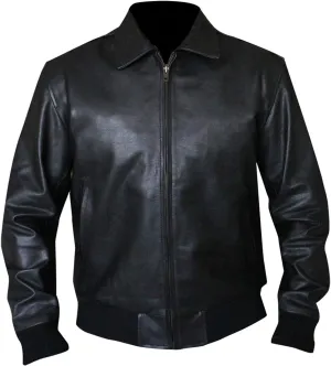 Mens Casual Vintage Motorcycle Riding Real Black Bomber Biker Faux Leather Jacket