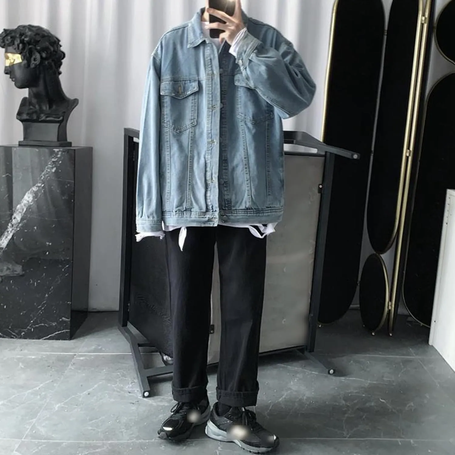 Mens Classic Washed Denim Jacket Slim Fit Trucker Cowboy Jackets Button Front Casual Mens Jean Coat