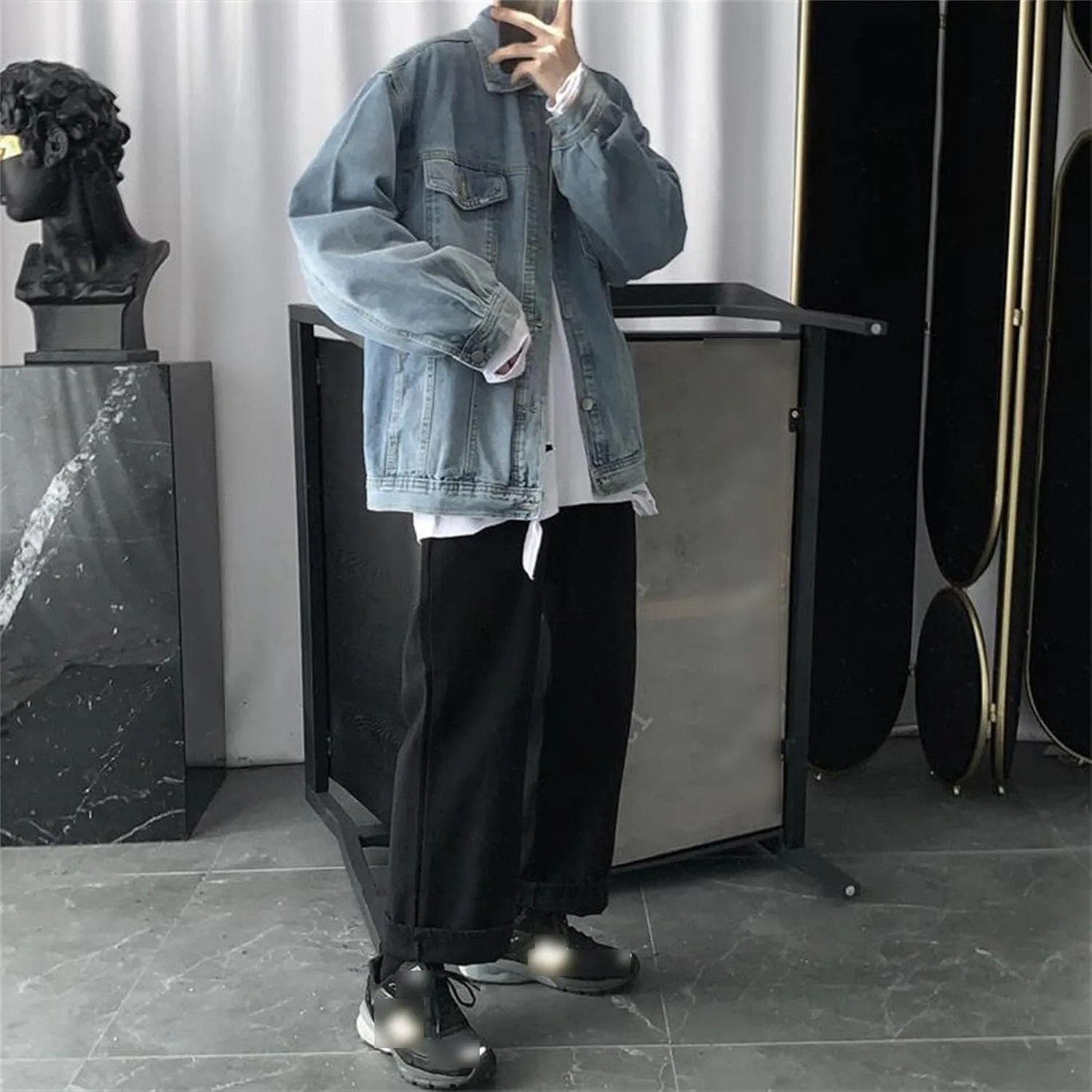 Mens Classic Washed Denim Jacket Slim Fit Trucker Cowboy Jackets Button Front Casual Mens Jean Coat