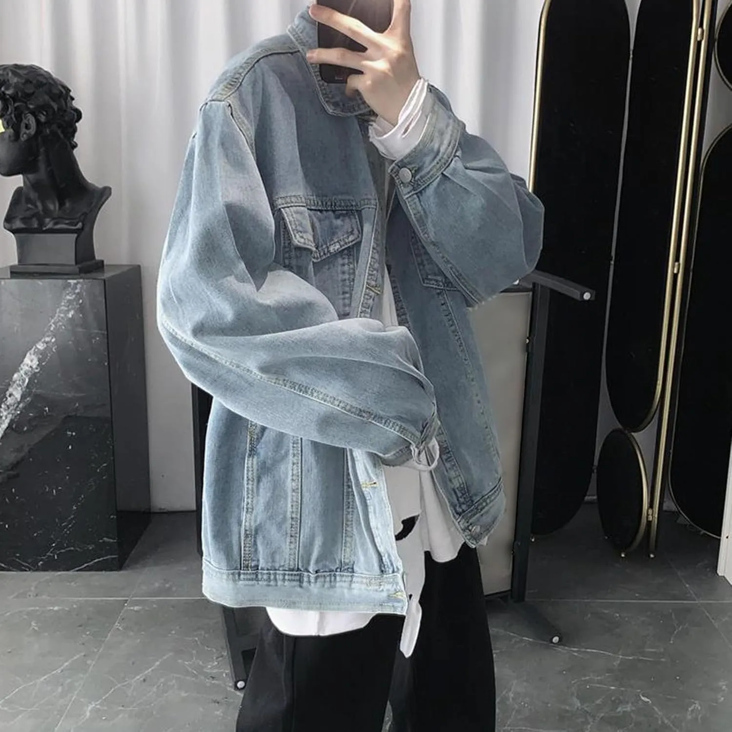 Mens Classic Washed Denim Jacket Slim Fit Trucker Cowboy Jackets Button Front Casual Mens Jean Coat