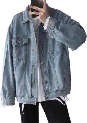 Mens Classic Washed Denim Jacket Slim Fit Trucker Cowboy Jackets Button Front Casual Mens Jean Coat