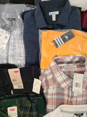 Men's Clothing Wholesale LotLevi's, Adidas, DKNY, Weatherproof Vintage, Dockers, American Apparel, Alfani, INC and more, 25 Units, Shelf Pulls, MSRP $1,632.49