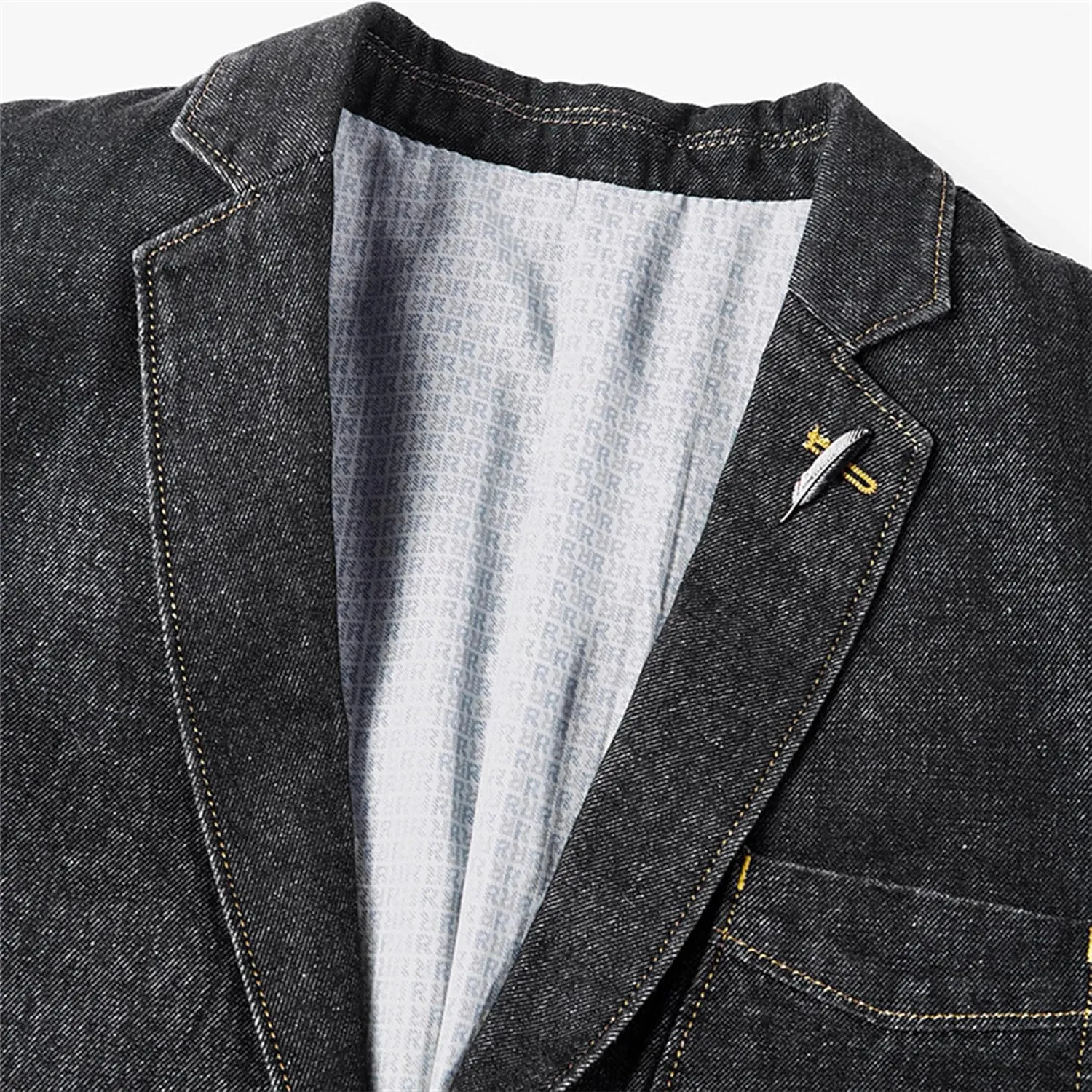 Men's Denim Blazer Two Button Jacket Slim Lapel Washed Suit Jackets Business Blazer Casual Sport Coat